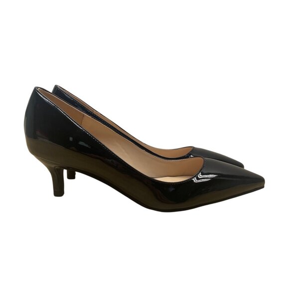 YDN Women’s Black Patent Faux Leather Pointed Toe Kitten Heel Pumps Size 7 - New - Picture 3 of 9